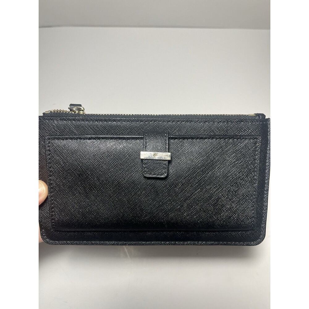 Kate Spade Black Leather Wristlet Wallet Zipper Closure ID holder Accessory